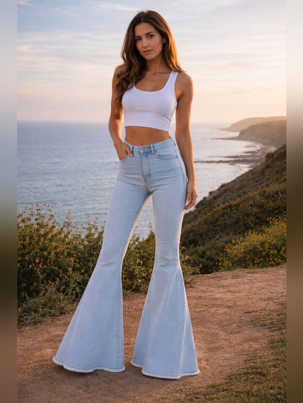 Light Wash Denim Bell Bottom Jeans By Chelsea & Violet